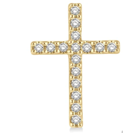 10K Yellow Gold Diamond Cross Earrings - Image 3