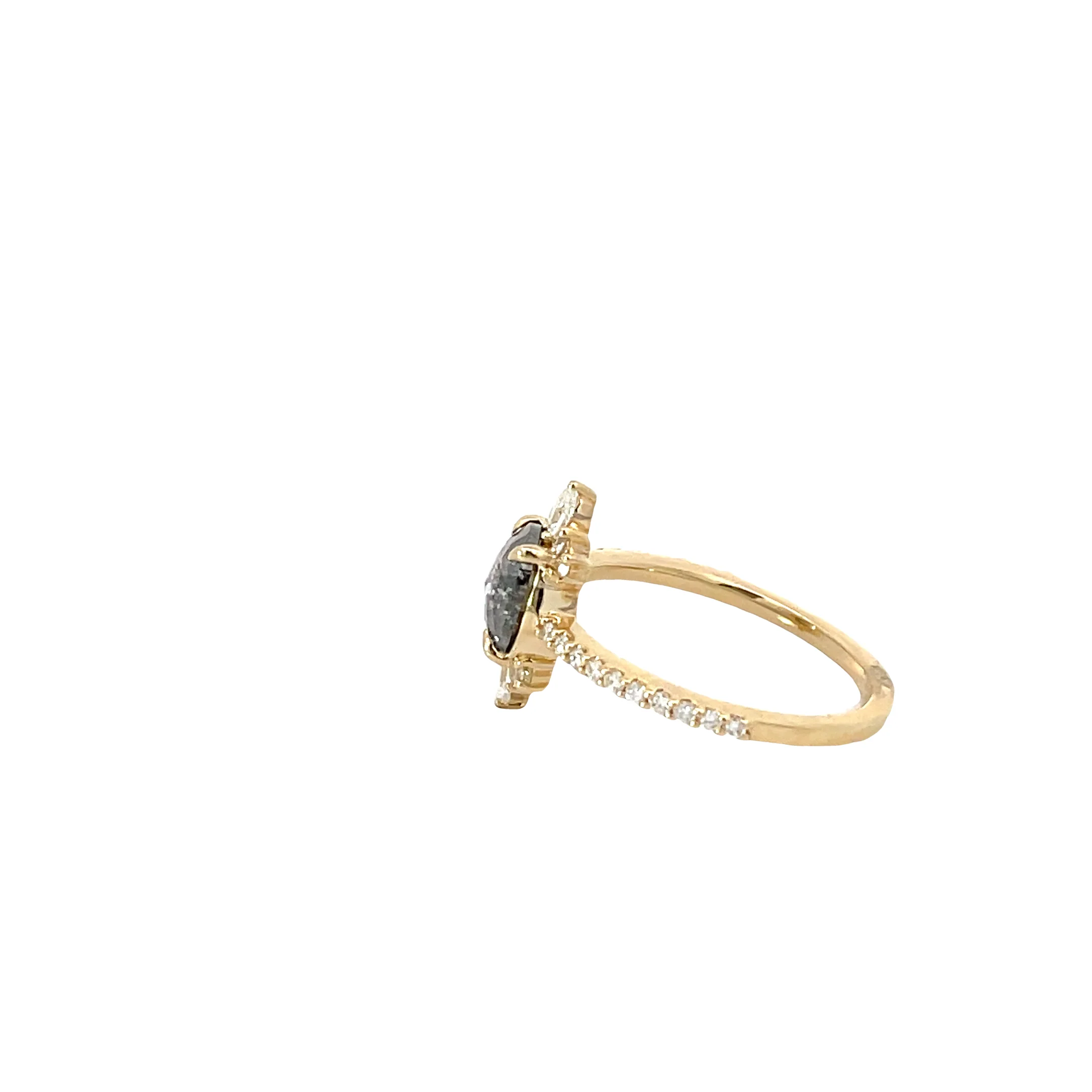 14 Karat Yellow Gold Salt and Pepper Diamond Ring - Image 2