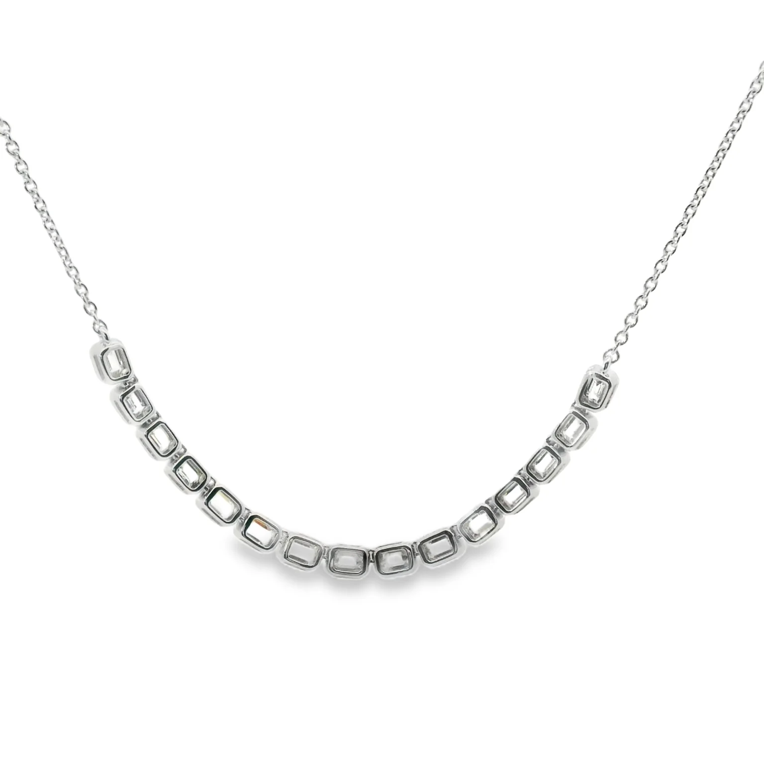 Bezel Set Emerald Cut Diamond Tennis Necklace - Image 3