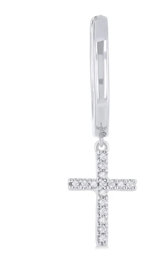Cross Petite Diamond Fashion Huggie Earrings - Image 2