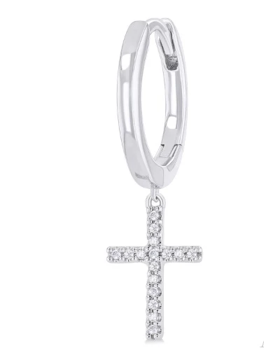 Cross Petite Diamond Fashion Huggie Earrings - Image 3