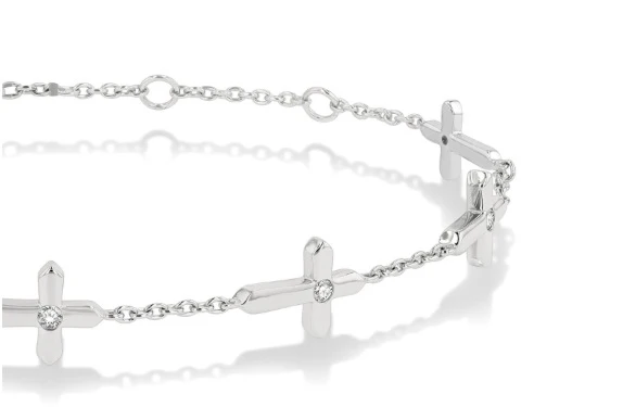 Cross Petite Diamond Fashion Station Chain Bracelet - Image 2