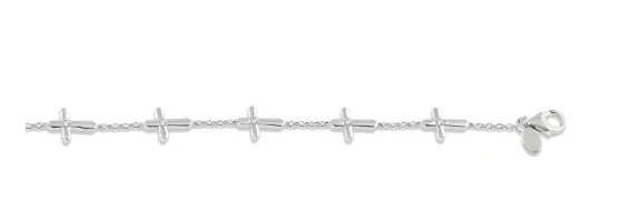 Cross Petite Diamond Fashion Station Chain Bracelet - Image 3