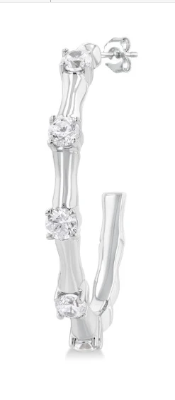 Diamond Fashion Bamboo Half Hoop Earrings - Image 2