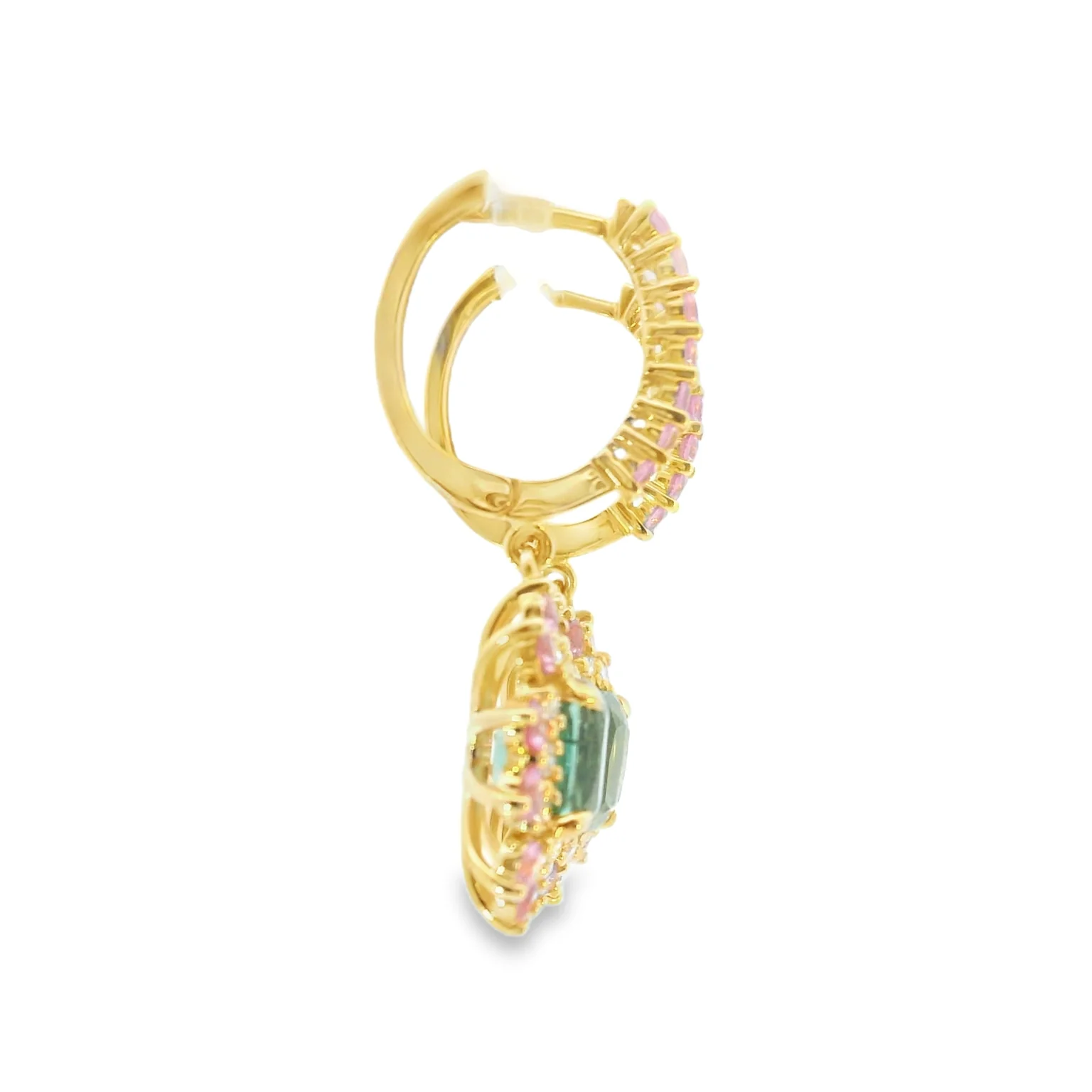 Mint Tourmaline Drop Earrings with Pink Tourmaline and Diamond Accents - Image 2