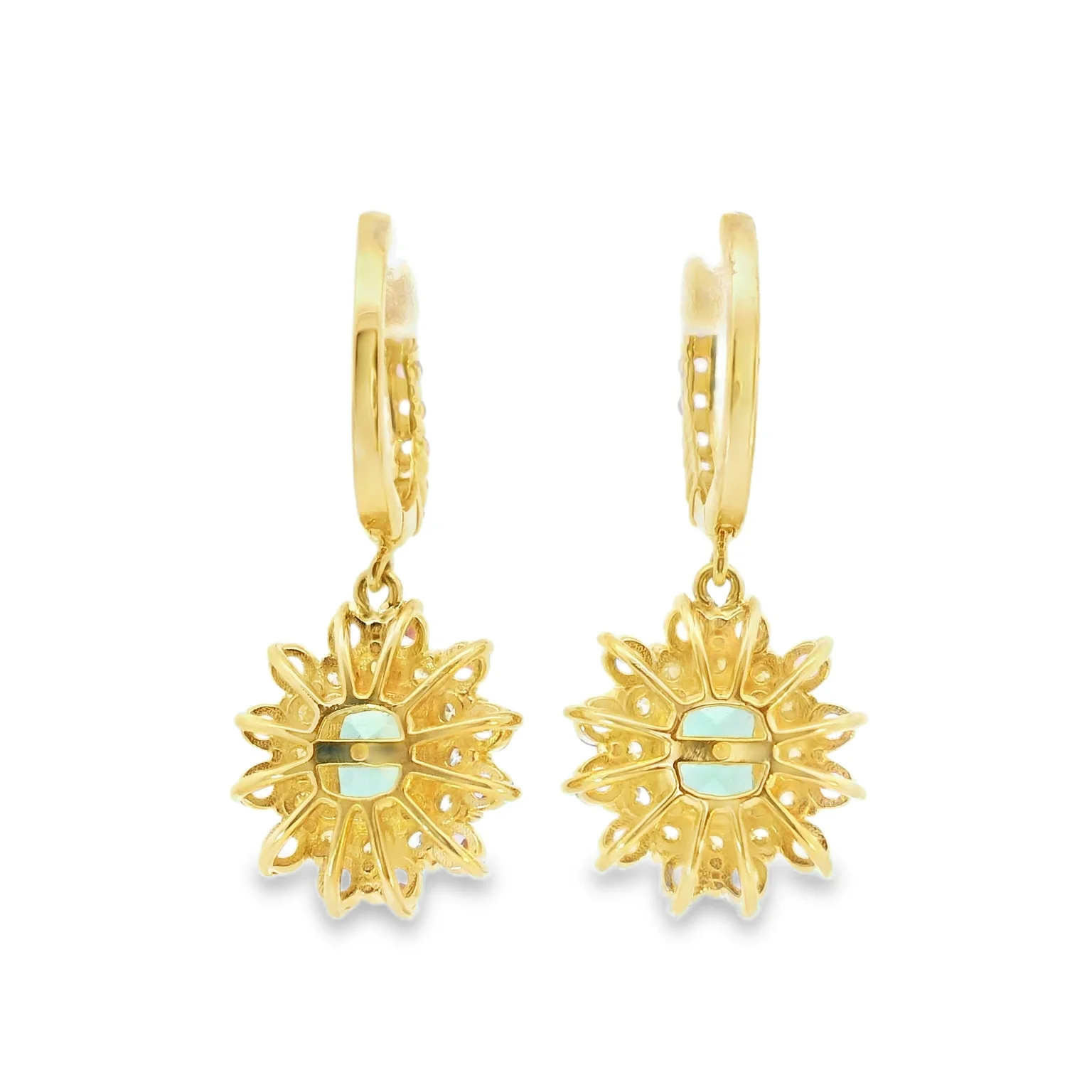 Mint Tourmaline Drop Earrings with Pink Tourmaline and Diamond Accents - Image 3