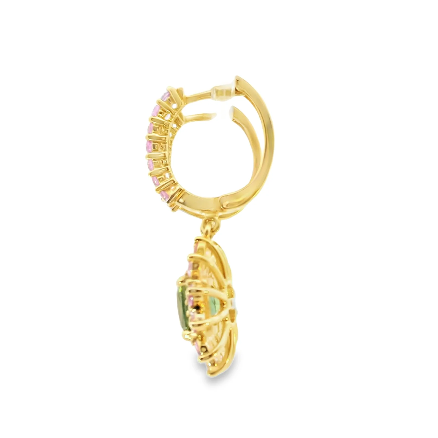 Mint Tourmaline Drop Earrings with Pink Tourmaline and Diamond Accents - Image 4