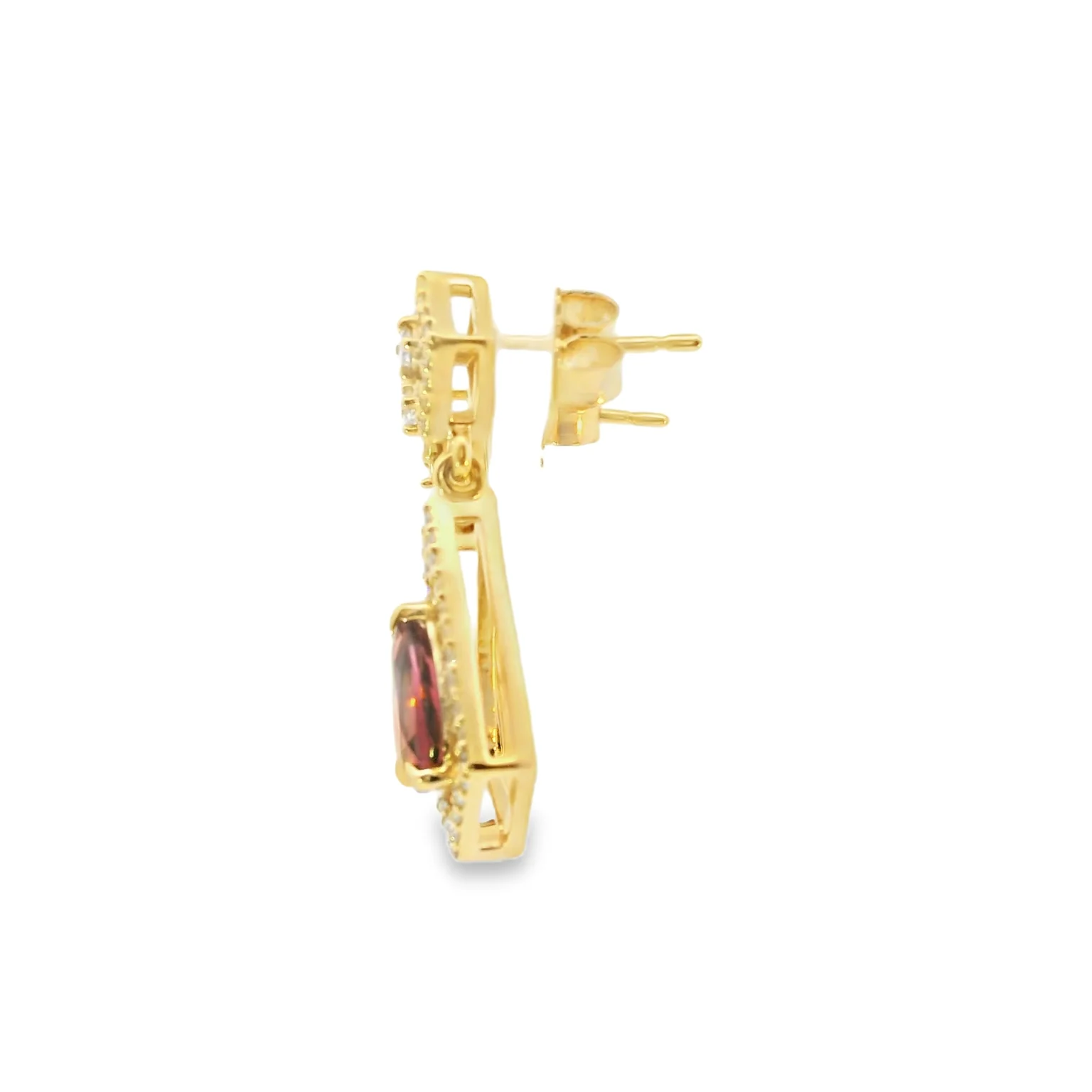 Pink Tourmaline Drop Earrings with Diamonds - Image 2