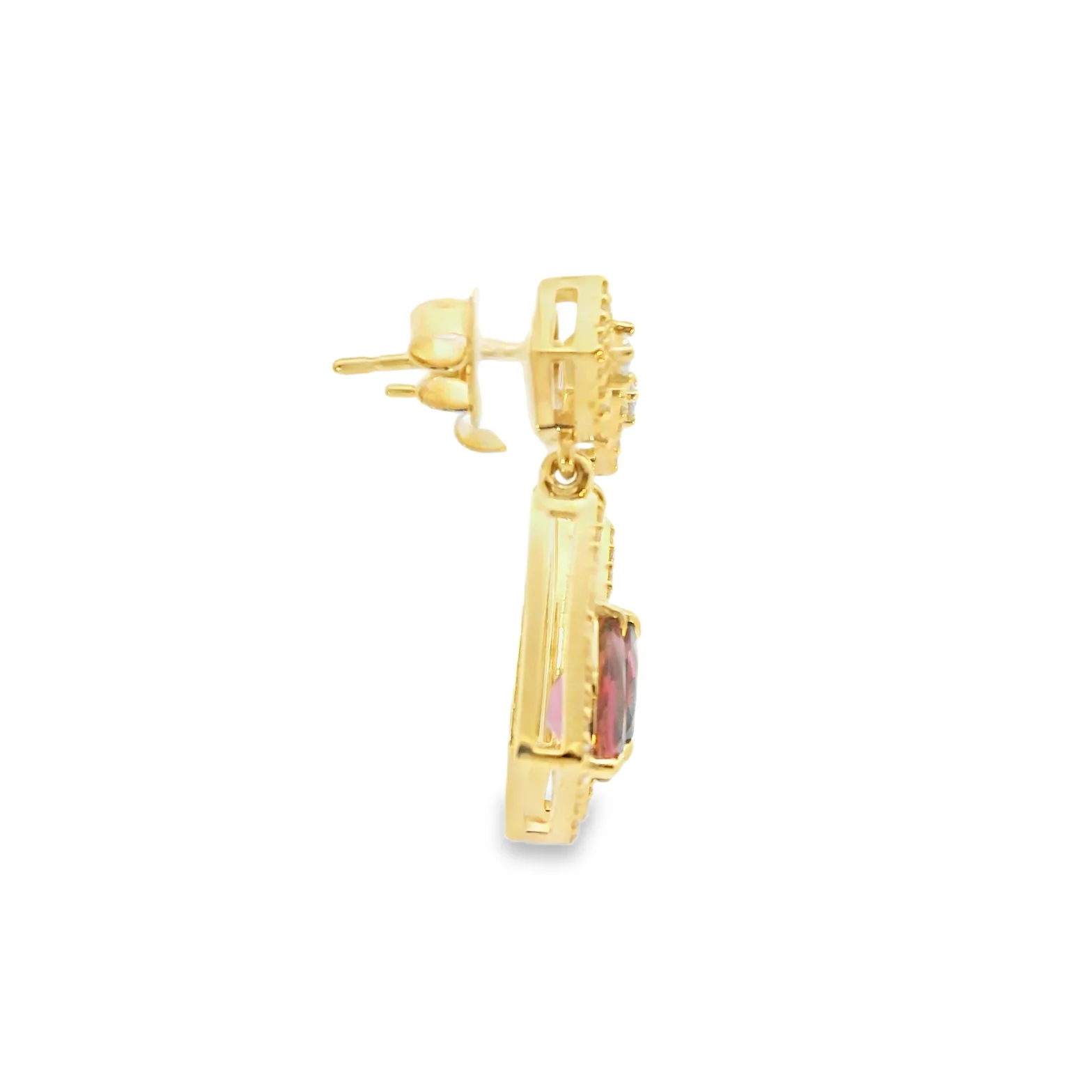 Pink Tourmaline Drop Earrings with Diamonds - Image 4