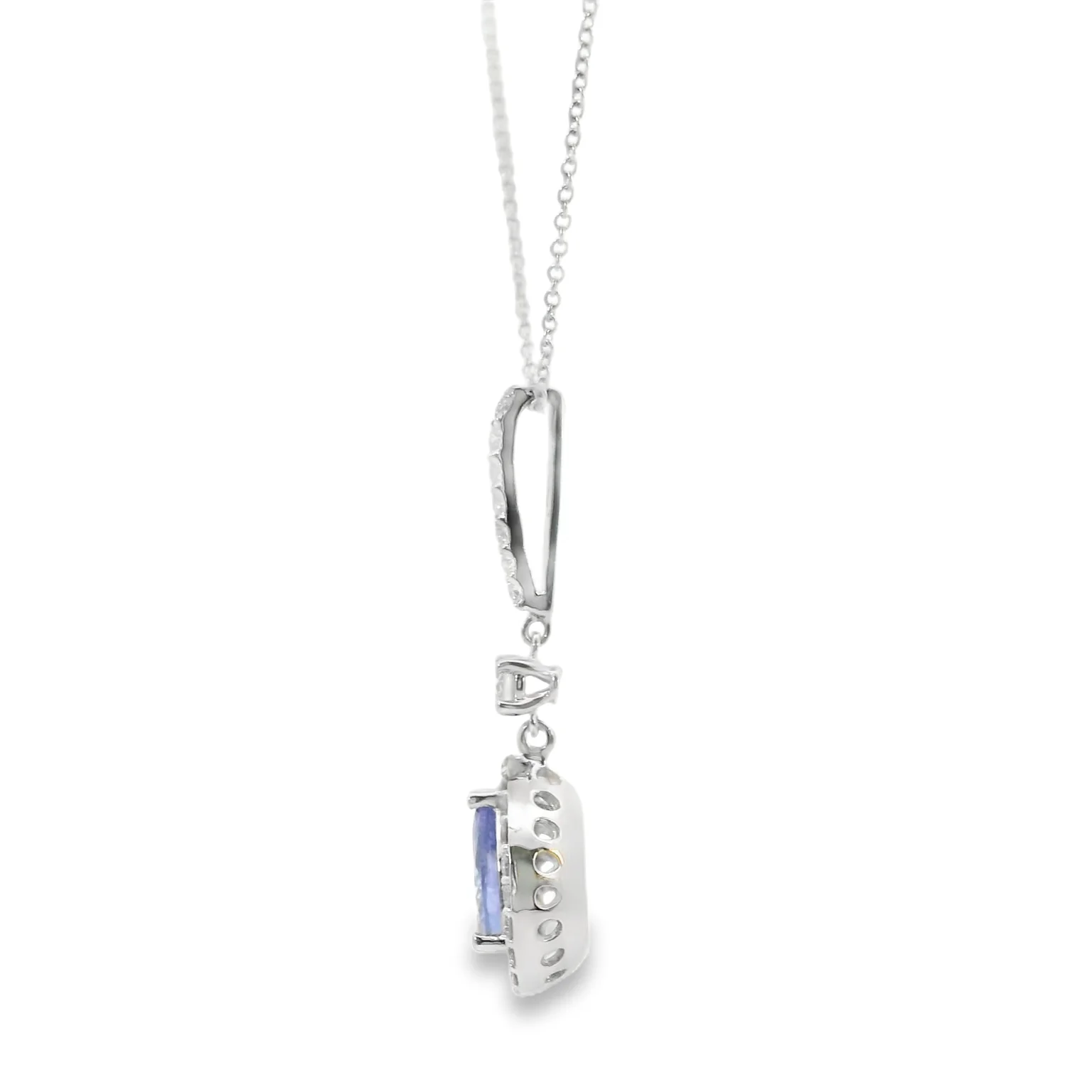 Tanzanite and Diamond Halo Drop Pendant - Image 2