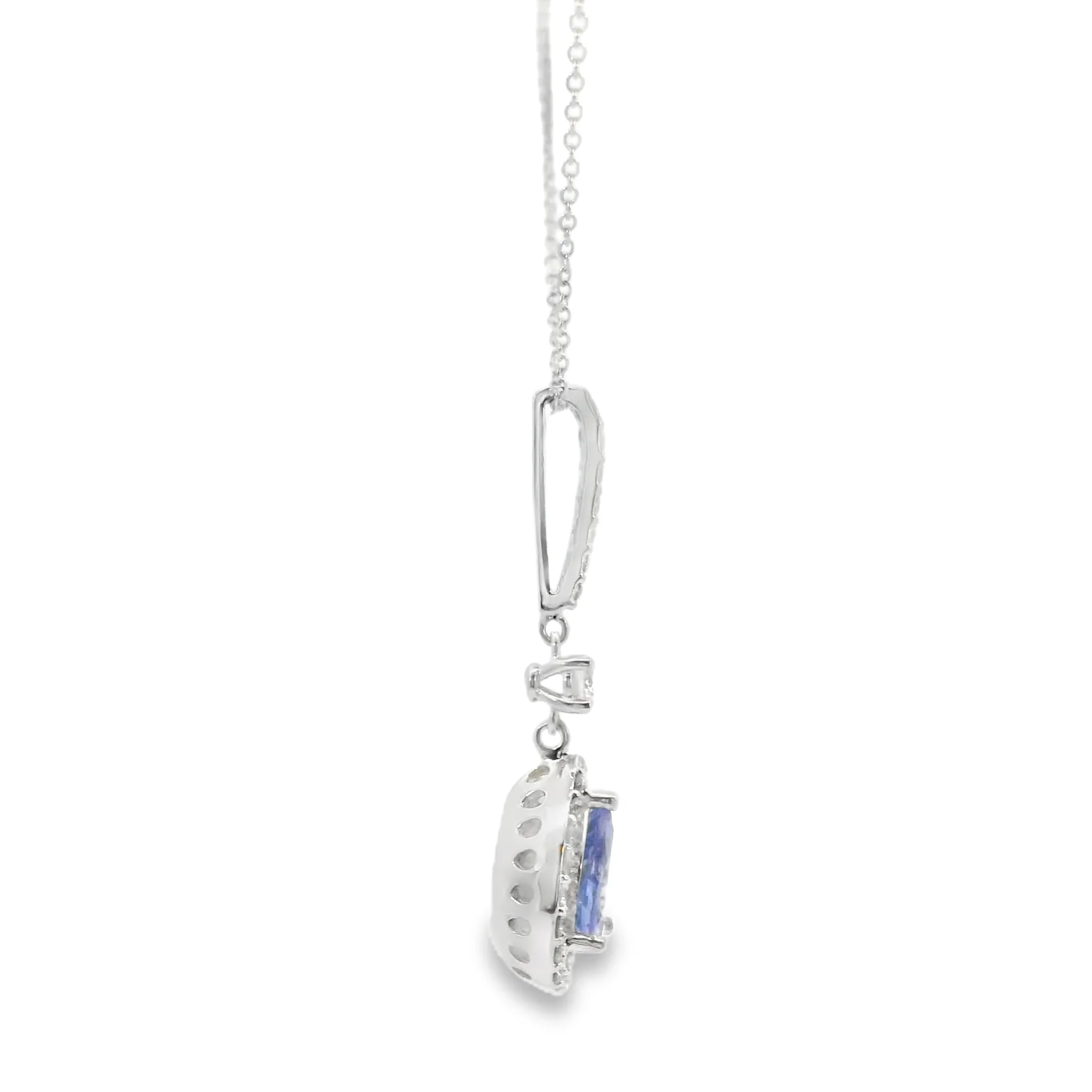 Tanzanite and Diamond Halo Drop Pendant - Image 4