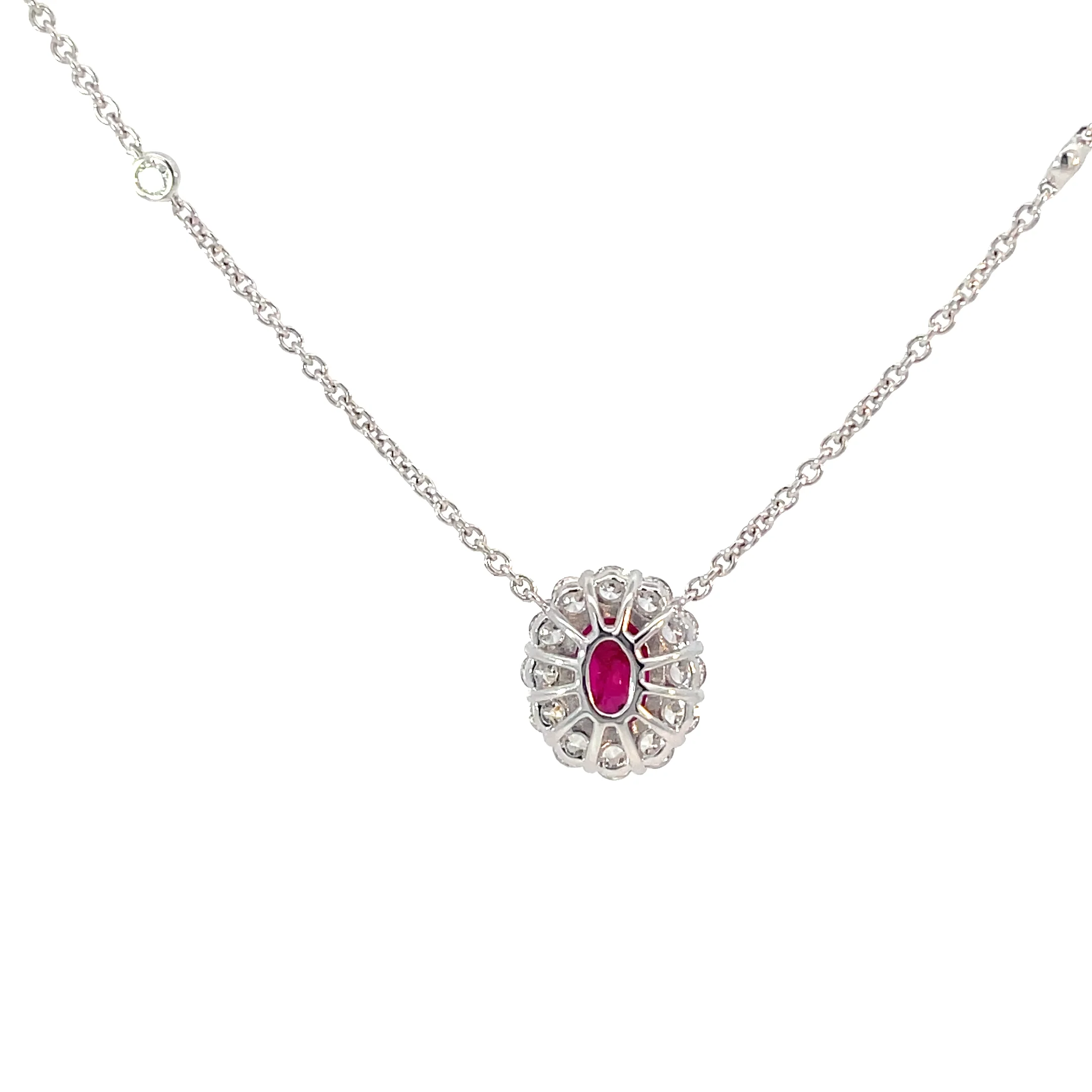White Gold Ruby Halo Station Necklace - Image 3