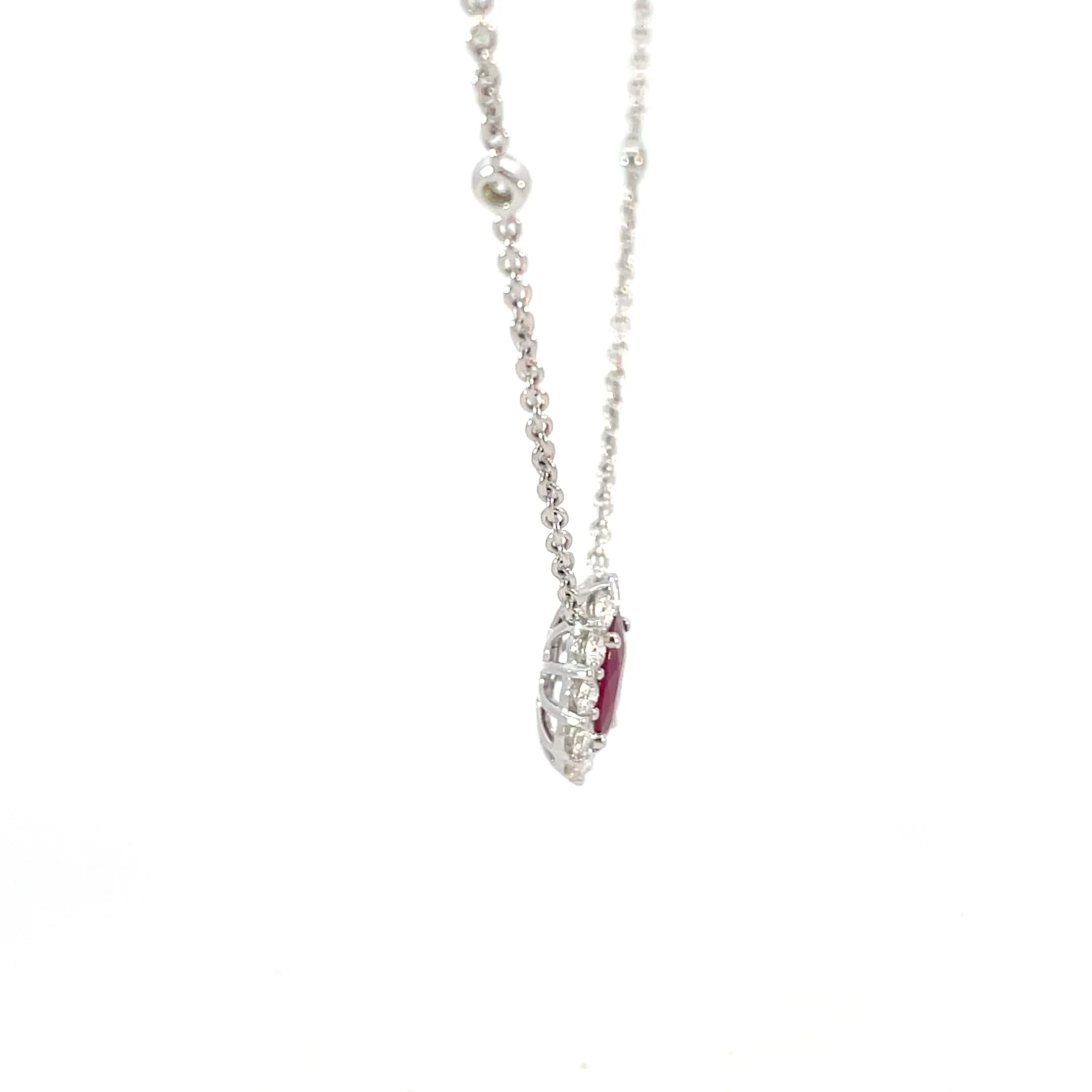 White Gold Ruby Halo Station Necklace - Image 4