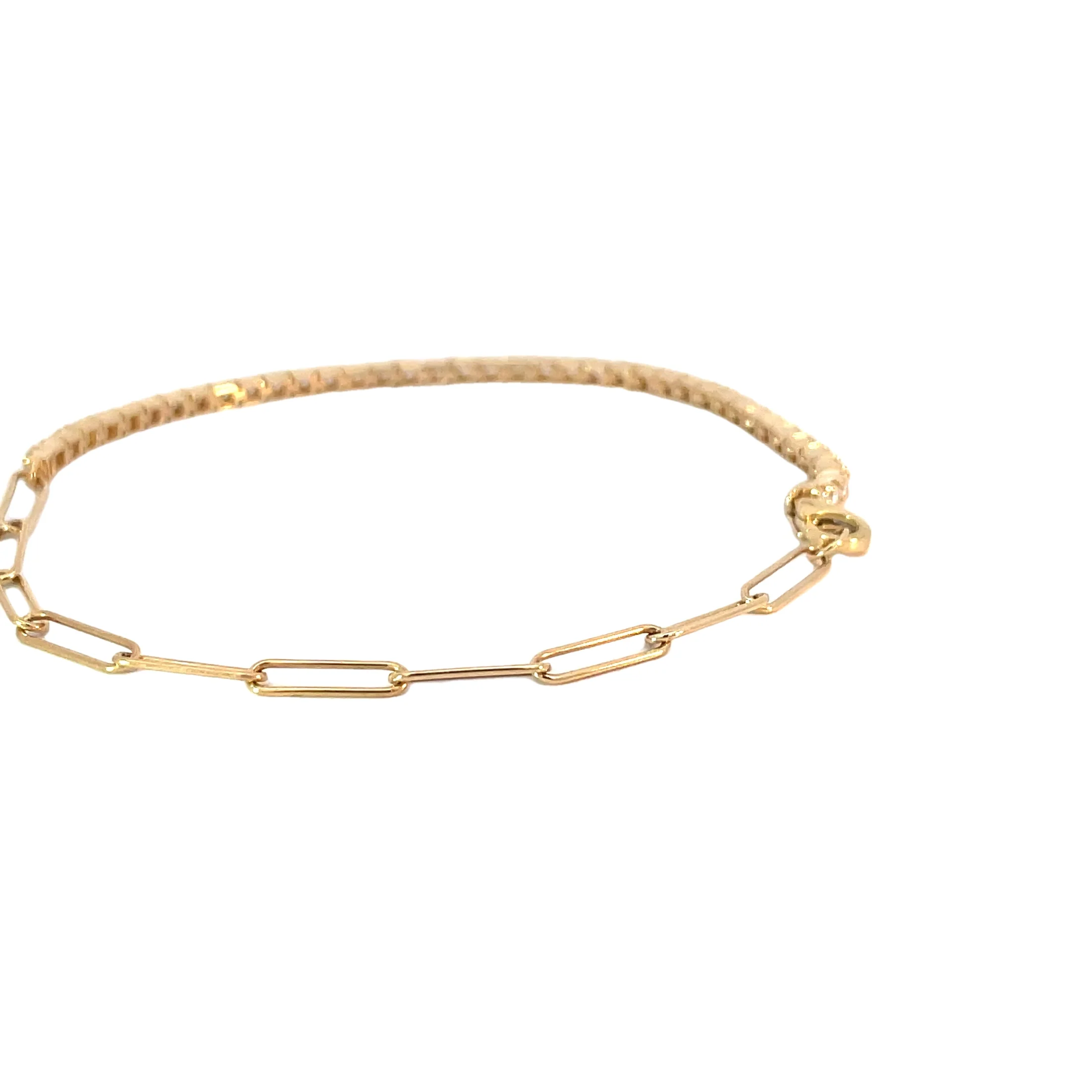 Yellow Gold Diamond Paperclip Tennis Bracelet - Image 3