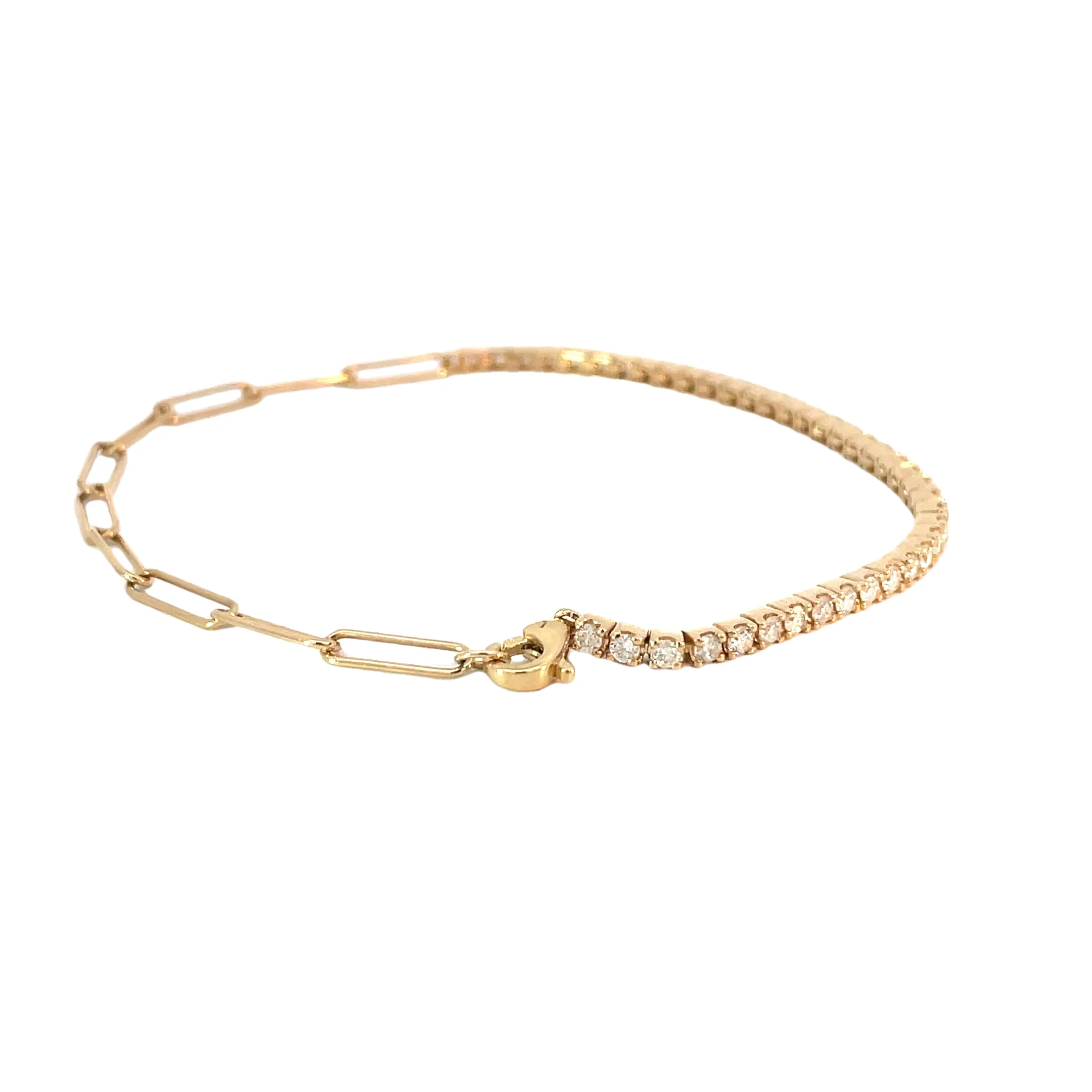Yellow Gold Diamond Paperclip Tennis Bracelet - Image 4
