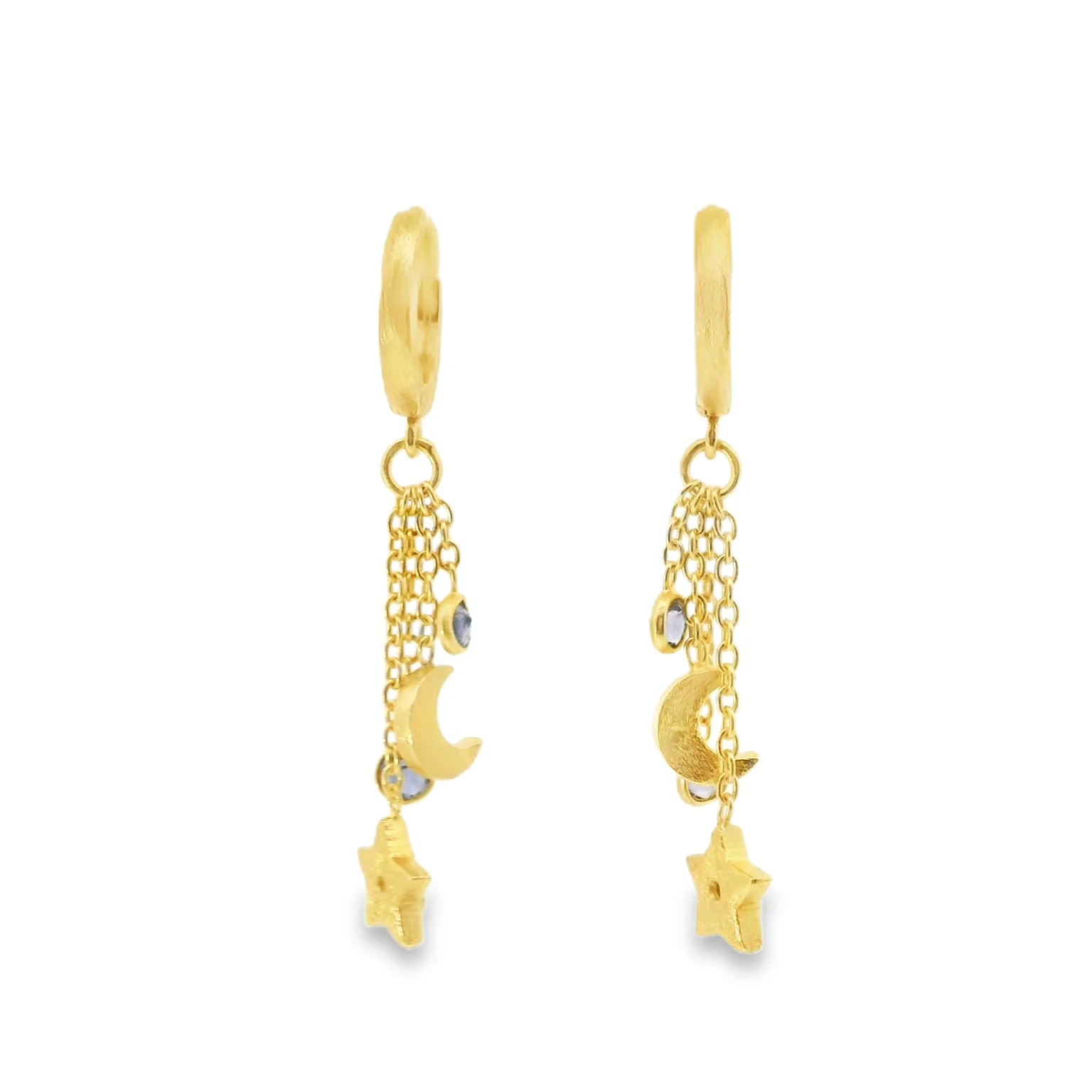 Yellow Gold Vermeil Huggies with Iolite Star and Moon - Image 2